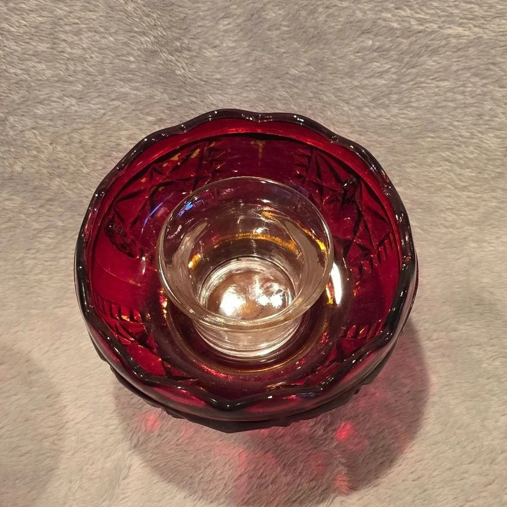 Vintage Indiana Glass Stars and Bars Ruby Flash‎ Red Fairy Lamp Candle Holder